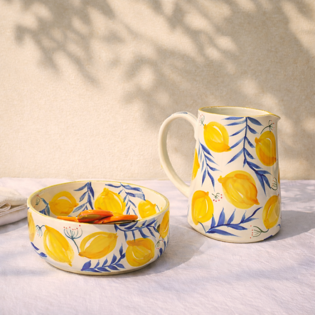 Salad bowl LEMONS with spoons