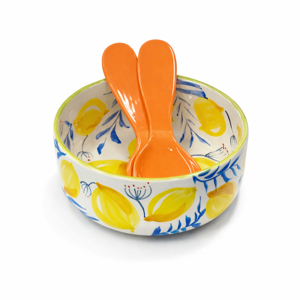 Salad bowl LEMONS with spoons